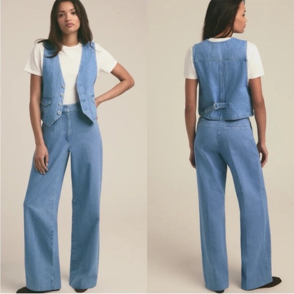 NWT Favorite Daughter The Fiona Denim Trouser Jeans in Seaport - Picture 10 of 12